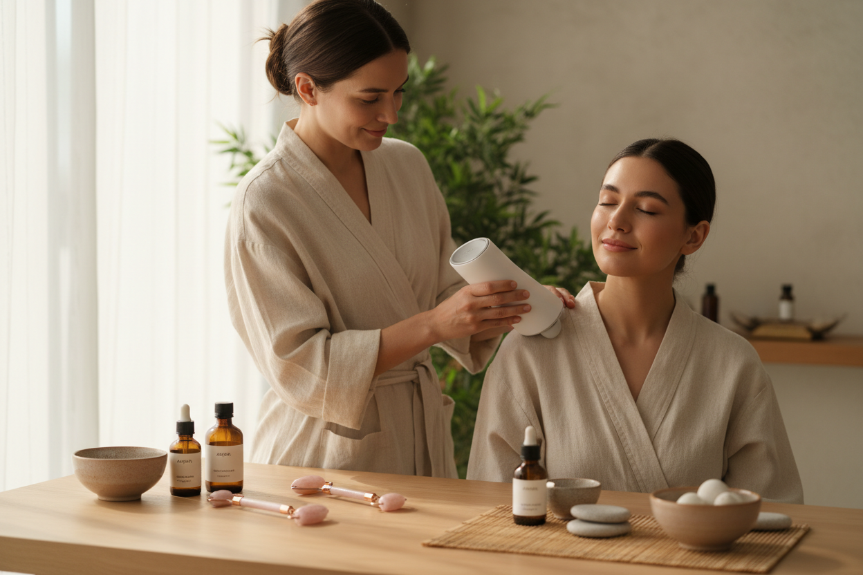 smooth picture about massage products. women testing one 